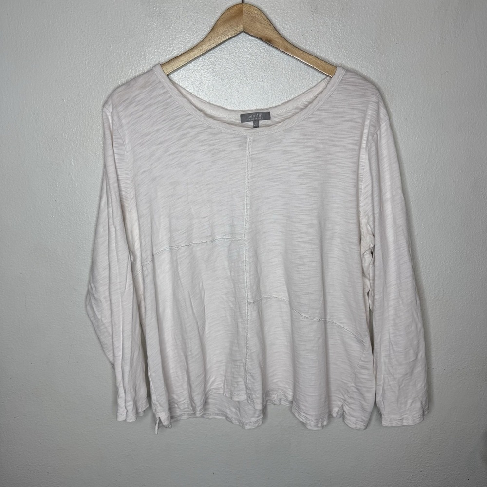 Hábitat White Cotton Long Sleeve Lagenlook T-Shirt Tee Shirt Womens XL Beach‎